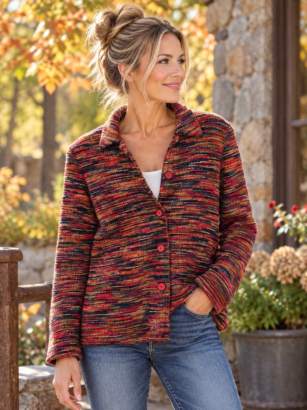 Coldwater Creek Multicolor Textured Knit Sweater Jacket Medium Made in USA